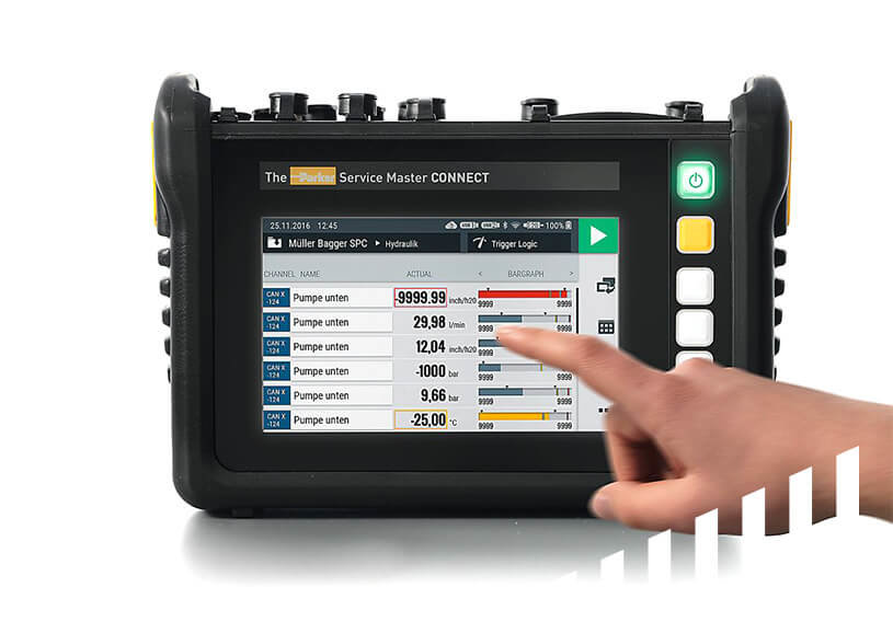 The Parker Service Master CONNECT: the robust, universally applicable handmeter offers customised solutions for customer-specific requirements